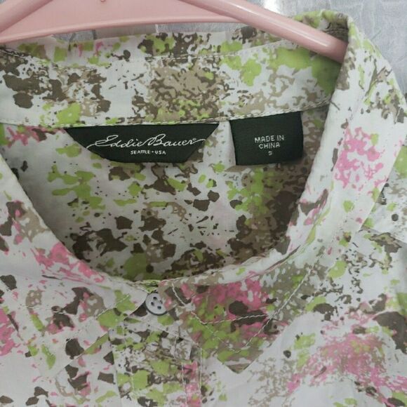 Eddie Bauer Shirt White Floral Button Front Long Sleeve Cotton Women's Size S - Picture 4 of 10